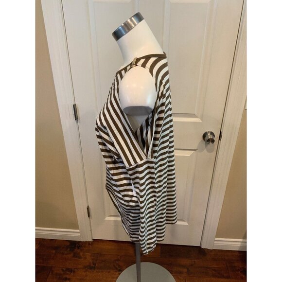 Michael Kors Brown & White Striped Cold Shoulder Shirt, Size S, NWT! $79 - Picture 2 of 6